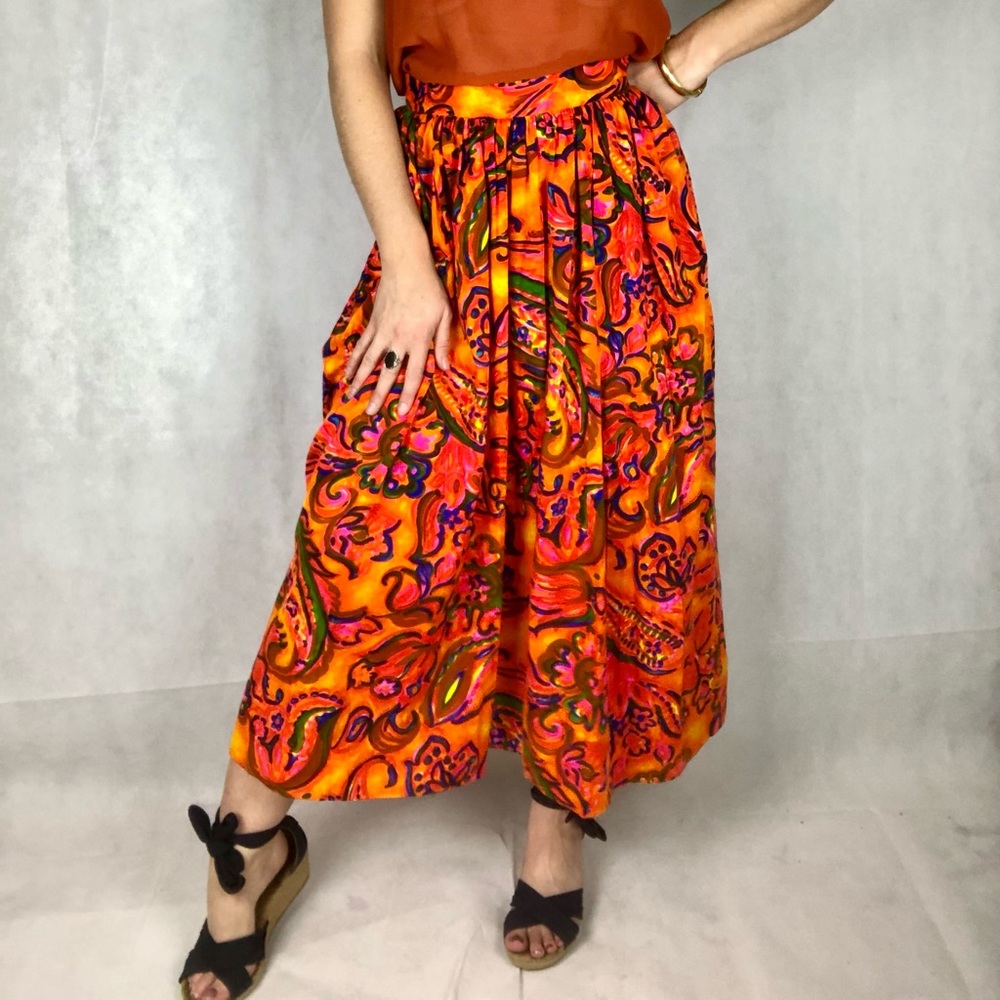 1960s-70s Bright Psychedelic Print Circle Skirt